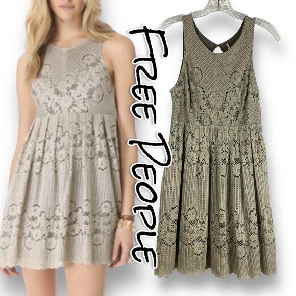 Free People Dresses & Skirts - Free People Rocco Lace Dress Stone Gray Keyhole Back Womens Size 4